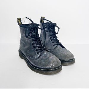 Dr. Martens Delaney Glitter 1460 Lace Up Boots Junior Size 3 Gray/Blue Silver